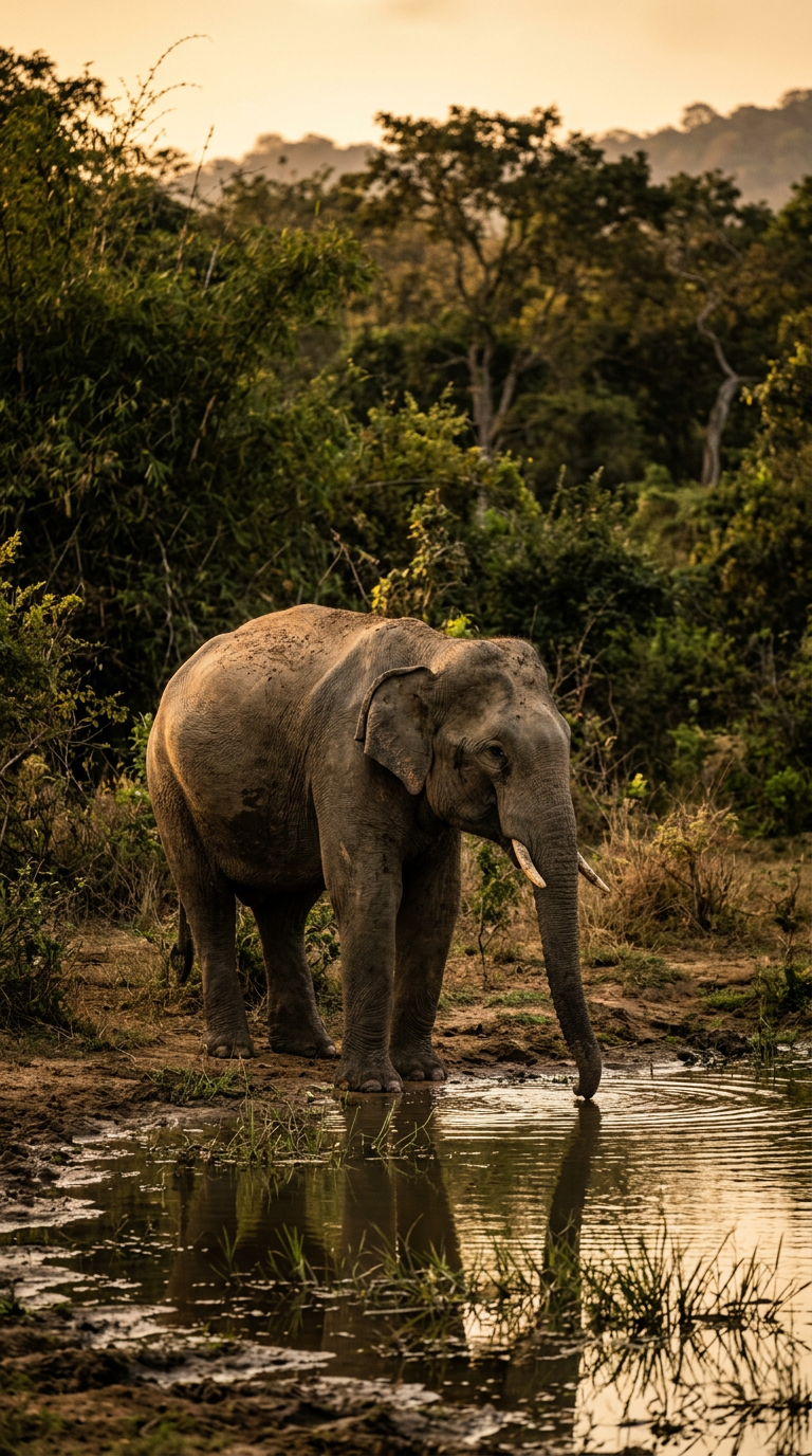 Elephant standing beside a watering hole